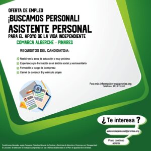 PRONISA PLENA INCLUSIÓN BUSCA PROFESIONALES EN LA PROVINCIA DE ÁVILA PARA SU BOLSA DE TRABAJO DE ASISTENTES PERSONALES